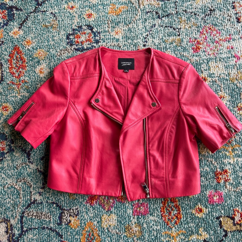 LaMarque cropped short sleeve leather jacket - Picture 3 of 5